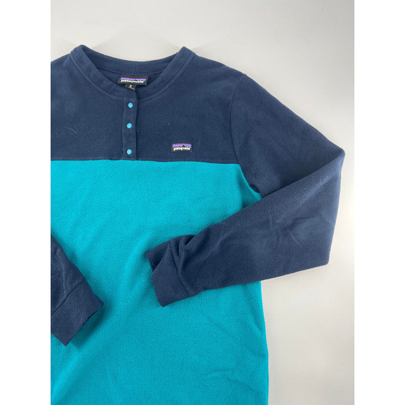 Patagonia Fleece Sweatshirt Womens Medium Blue Teal Pullover Long Sleeve Preppy - Picture 4 of 10